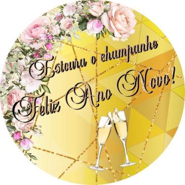 Imagem de Painel de Tecido Sublimado Redondo Feliz Ano Novo Estoura o Champagne 