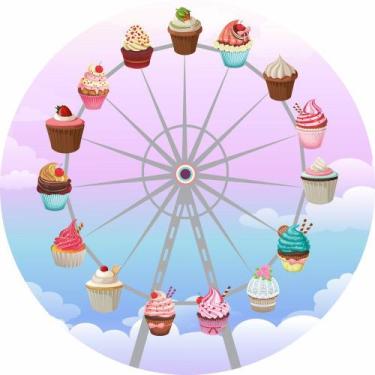 Imagem de Painel de Lona Redondo Roda Gigante Doces - Fabrika de Festa, 180x180c