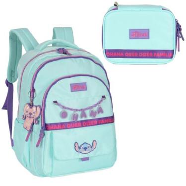 Imagem de Kit Mochila Stitch Ohana Laptop Costa Turquesa C/ Estojo Box - Luxcel