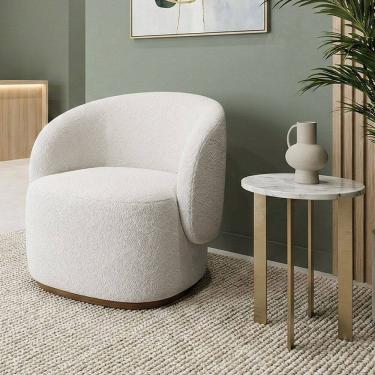 Imagem de Poltrona Orgânica Premium para Recepção Clinica Design Curvo e Confortável Bouclê Italiano Off White