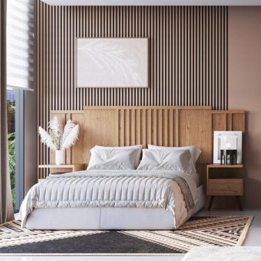 Imagem de Cabeceira Extensivel Casal/Queen Ripada com 2 Mesas de Cabeceira Flora Moveis Castro