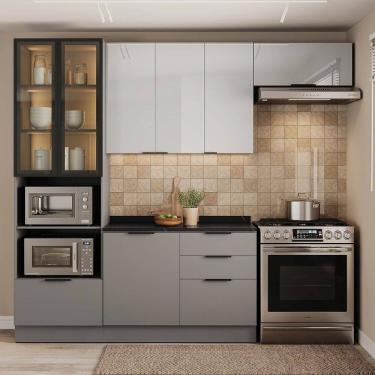 Imagem de Cozinha Telasul Lumina 4 Peças com Paneleiro para Forno e Micro com Vidro e Iluminação Cinza