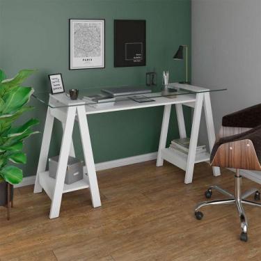 Imagem de Escrivaninha Cristal com Tampo de Vidro Branca - Modern