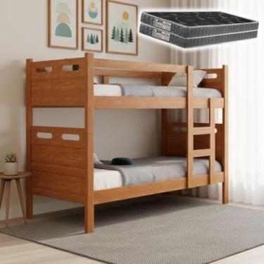 Imagem de Beliche Solteiro 100% MDF Reforçada Que Vira 2 Camas Com 2 Colchões D2