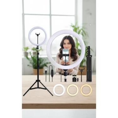 Imagem de Ring Light LED 10" 3 Cores Luz Profissional Tripé 2.10m - Congratulati