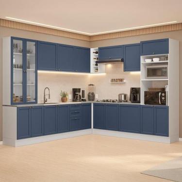 Imagem de Armário de Cozinha Completa de Canto 549 cm Branco/Azul Vik Madesa 01,