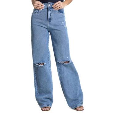 Imagem de Calça Jeans Sawary Wide Leg - 282697 - Azul médiobr 42, Azul, 42