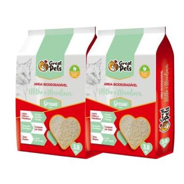 Imagem de 2 Areia Great Pets Biodegradável Grossa Para Gatos - 3,8 Kg