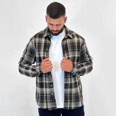 Imagem de Camisa Invicci Xadrez Flanela Manga Longa Masculina, G, Preto