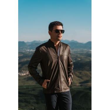 Imagem de Jaqueta Masculina Gola Padre 100% Couro Marrom - Victor Varrens, M