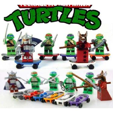 Imagem de Kit 6 bonecos tartarugas ninjas blocos de montar skate brinquedos - ju