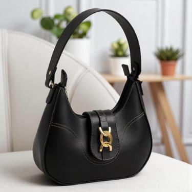 Imagem de Bolsa Feminina Lua Baguete Média De Ombro Estilosa Casual, Preto