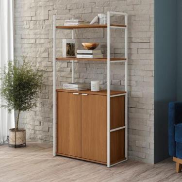 Imagem de Estante de Livros Industrial Aço 72CMX151CM Alta com 2 Portas Marrom/C