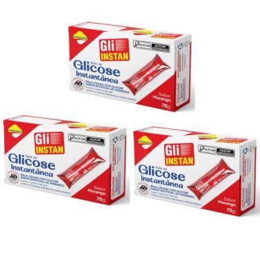 Imagem de Kit com 3 Unidades de Gli-Instan Lowçucar Sabor Morango Glicose Instan