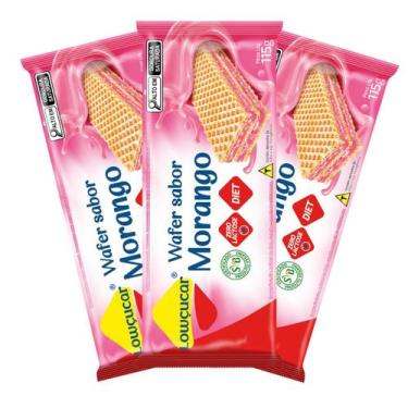 Imagem de Kit com 3 unidades de Wafer Lowçucar Zero Açucares Sabor Morango 115g