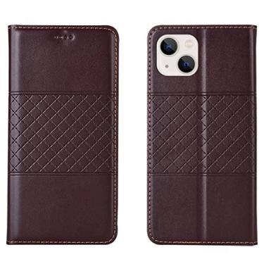 Imagem de LAHappyL Capa carteira flip para iPhone 13 Pro Max/13 Pro/13/13 Mini capa protetora de couro legítimo com função de suporte para cartões, absorção magnética oculta, marrom, 13 6,1 polegadas
