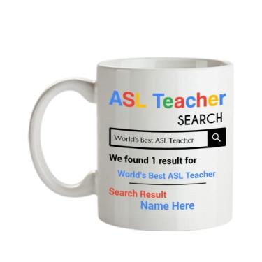 Imagem de Caneca de professor ASL personalizada - Presentes de professor ASL personalizados - Caneca de café de 445 ml - Personalizada com o seu nome do professor ASL
