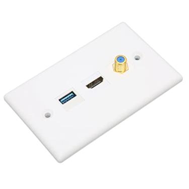 Imagem de Placa de parede decoradora, placa de parede de 3 portas, interface multimídia HD e USB 3.0 e TV tipo F compatível com HDTV montada na parede, reprodutores de vídeo de streaming, projetores, branco
