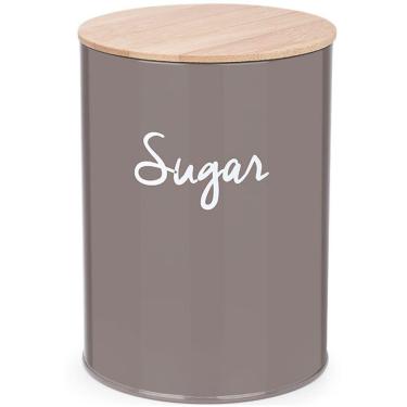 Imagem de Lata Porta Condimentos Sugar Pote Para Açúcar Aço e Bambu Haus Concept Warm Gray