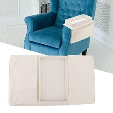 Imagem de suporte de sofá,Suporte de copo de sofá, suporte de copo de sofá, mesa de suporte de armazenamento de braço dobrável de bandeja de sofá, bolsos laterais de tecido (Biege)
