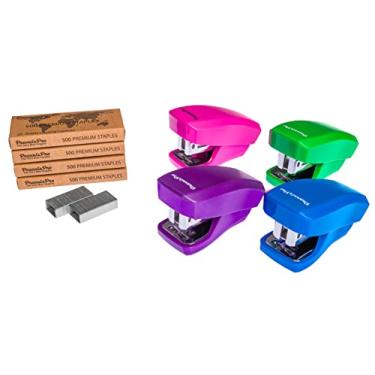 Imagem de PraxxisPro Mini grampeadores com 2.000 grampos e removedores de grampos embutidos, grampos de 2 a 18 folhas. Conjunto de 4 (azul, rosa, roxo, verde)