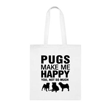 Imagem de Sacola Pugs Make Me Happy, presente para cães pugs, presente para pugs, aniversário de cachorro pugs bolsa de ombro para cães pugs, bolsa reutilizável para cães pugs, Branco