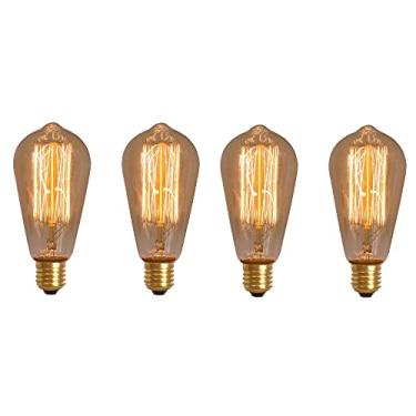Imagem de 4X Lâmpada Filamento De Carbono Poptem St64 40W 110V 14Cm Decorativa Âmbar