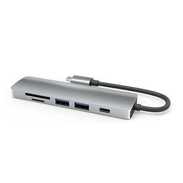 Imagem de Hifly Hub USB-C 6 em 1, adaptador multiportas USB-C para MacBook Pro, iMac, Surface Book, Samsung Galaxy e outros dispositivos USB-C com saída Ultra HDMI 4K, 2 portas USB, compartimentos para cartão d