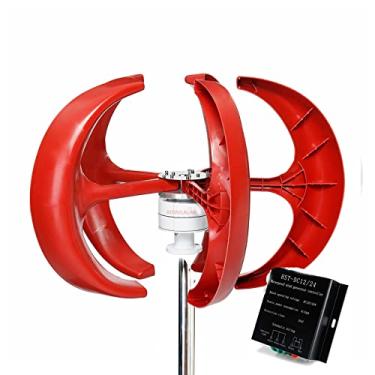 Imagem de Gerador vertical da turbina eólica de baixa velocidade 2M/S 8000W + 12V/24V Home Windmill Kit controlador livre MPPT para a bateria da luz do barco (vermelho, com controlador MPPT),12v
