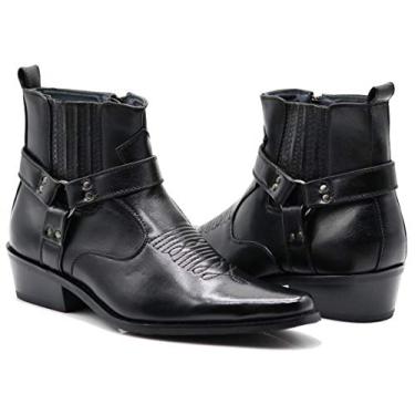 Imagem de Enzo Romeo WSTN01 Bota masculina Western com zíper lateral e alça pontiaguda, Preto, 44