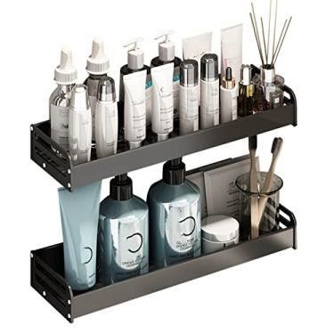 Imagem de Prateleira de banho Parede Banheiro Prateleiras de Banheiro Pretas Sem Broca Autoadesiva Espaço Montado na Parede Alumínio para Vaidade de Sanita, 1 Camada 60cm (Tamanho: 2 Camadas 45cm)