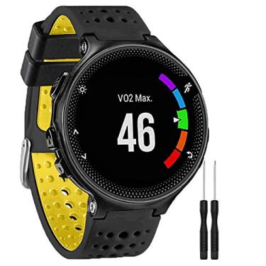 Imagem de Pulseira para Smartwatch Garmin Forerunner modelos 230 235 220 620 630 735 735XT - Nandos-Store (com chave para troca) (Preto com amarelo)