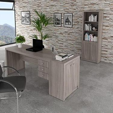 Imagem de Conjunto Home Office 3 Peças Escrivaninha 3 Gavetas Estante e Balcão 2 Portas Espresso Móveis