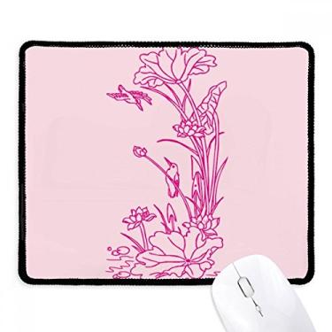 Imagem de Lotus Leaf Mouse pad de borracha para jogos com borda costurada, pássaro de flor de lótus