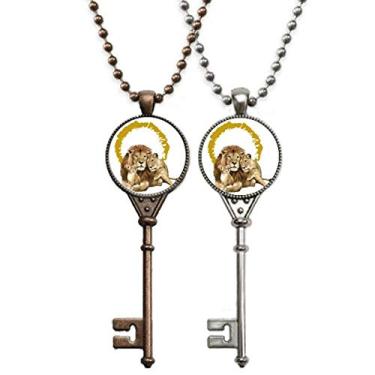 Imagem de OFFbb-USA Feline Lions Feroz Anel Chaveiro Colar Pingente Joias Decoração de Casal