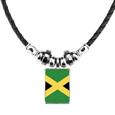 Imagem de DIYthinker Colar Jamaica Bandeira Nacional América do Norte Colar Joias Torque Pingente de Corda de Couro