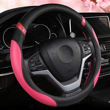Imagem de Capa de volante de couro universal para mulheres capa de volante para carro 38 cm (rosa)