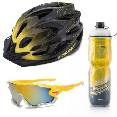 Imagem de Kit Capacete Ciclismo Raptor3 Tsw Oculos Bike Garrafa Termica Amarelo