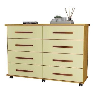 Imagem de Cômoda Quarto Gaveteiro Organizador Multiuso com 8 Gavetas Jade Primus - Mel/Pérola