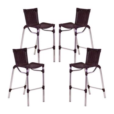 Imagem de 4 Banquetas Empilháveis Alumínio Alta Para Cozinha Edícula Balcão E Bar Tabaco