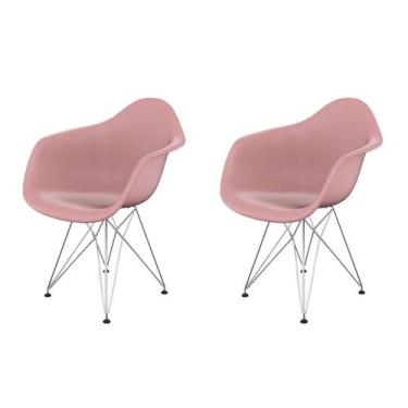 Imagem de Conjunto Com 2 Cadeiras Eames Arm Eiffel Rosa E Cromado - Emporio Tiff
