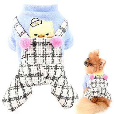 Imagem de SMALLLEE_LUCKY_STORE Suéter de pintinhos de estimação camisa macacão xadrez roupas macacão para cães pequenos gatos menino menina, moletom de cachorro fofo yorkie chihuahua roupas de inverno