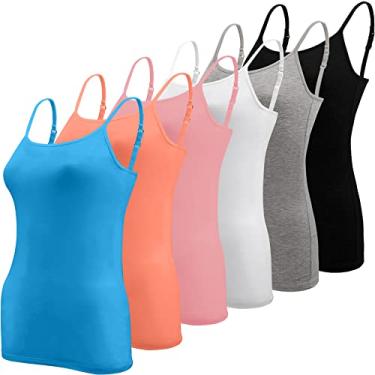 Imagem de BQTQ 6 peças de camiseta feminina regata com alças finas ajustáveis, Preto, branco, cinza, turquesa, salmão, rosa, G