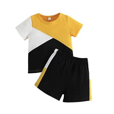 Imagem de Roupas para meninos 4 meses patchwork camiseta pulôver tops shorts roupas infantis (amarelo, 4-5 anos)