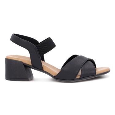 Imagem de Sandália Usaflex Feminina Couro Salto Bloco Elástico Casual AL2002