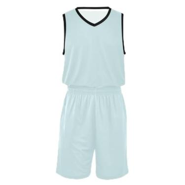 Imagem de CHIFIGNO Camiseta infantil de basquete ciano claro para meninos, tecido macio e confortável, vestido de jérsei de basquete 5T-13T, Ciano claro, azul-piscina, XXG
