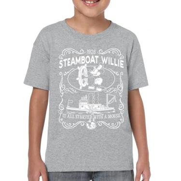 Imagem de Camiseta juvenil clássica Steamboat Willie 1928 It All Started with a Mouse Cute Vintage Cartoon Retro Steam Boat Kids, Cinza, G
