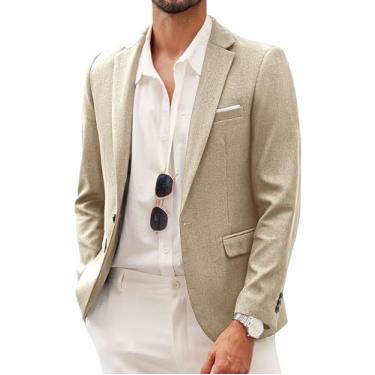 Imagem de COOFANDY Blazer masculino casual esportivo jaqueta slim fit um botão leve, Cáqui claro, Medium Big