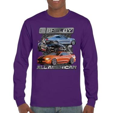 Imagem de Camiseta Shelby All American Cobra de manga comprida Mustang Muscle Car Racing GT 350 GT 500 Performance Powered by Ford, Roxa, P