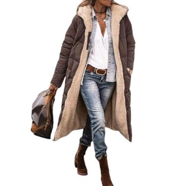 Imagem de Casaco acolchoado grosso e quente, jaqueta de manga comprida plus size feminina caminhada inverno moderno jaqueta com zíper macio fino sólido, Café, 3G
